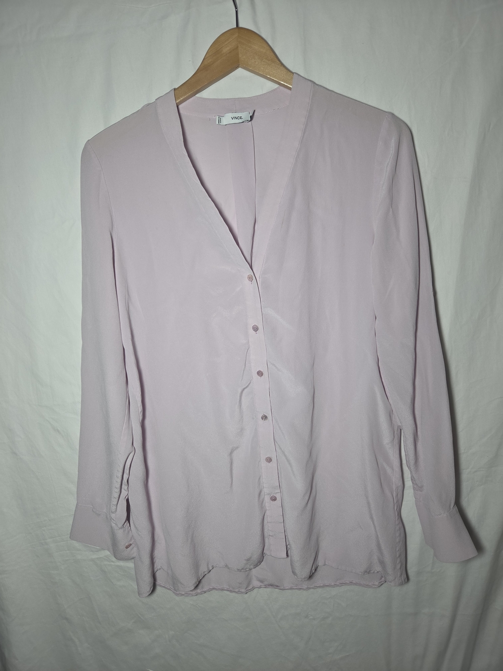 Vince Pale Pink Button-Front V-Neck Blouse